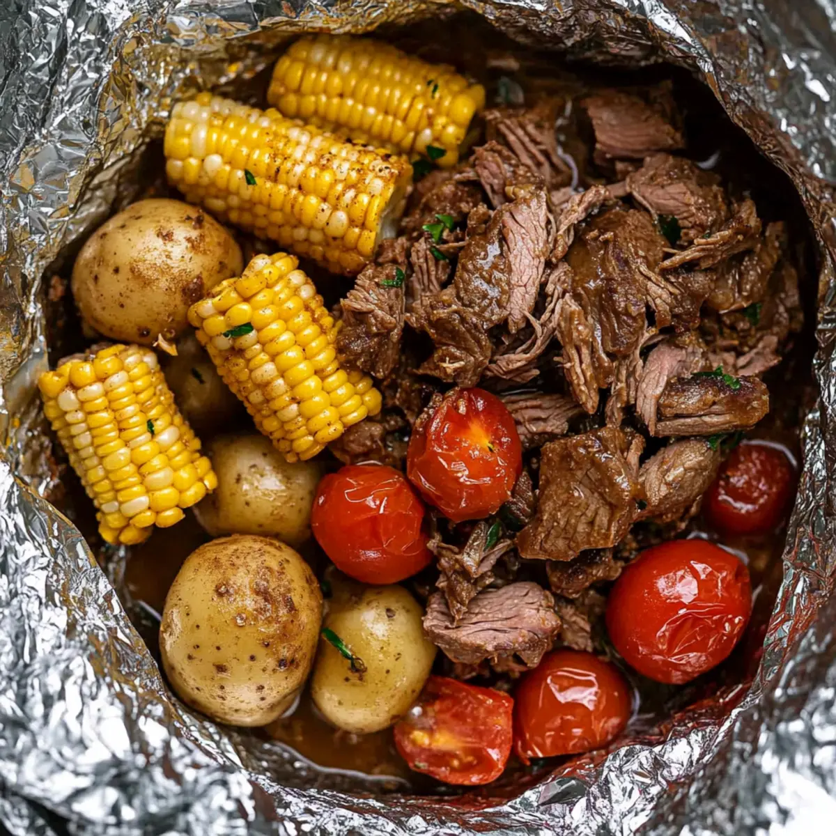 Hearty Crockpot Campfire Beef with Potatoes, Corn & Tomatoes 33