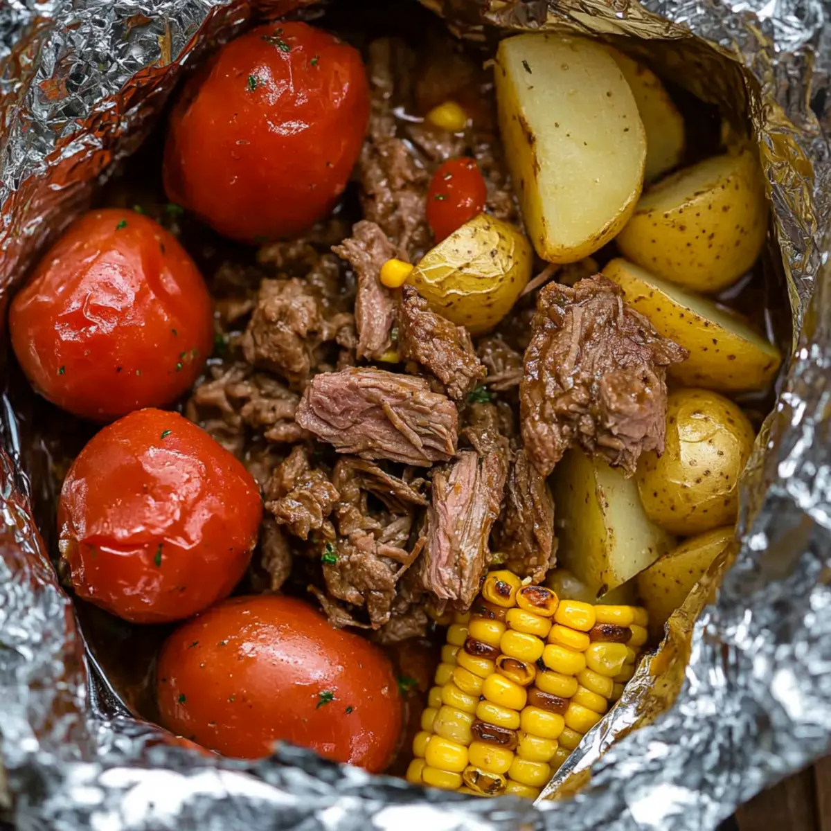 Hearty Crockpot Campfire Beef with Potatoes, Corn & Tomatoes 3