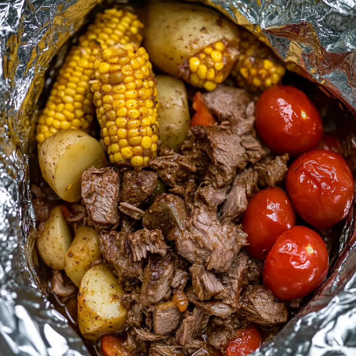 Hearty Crockpot Campfire Beef with Potatoes, Corn & Tomatoes 1